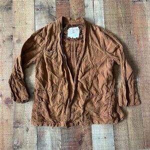 Anthropologie Hei Hei Linen Wrap Open Front Jacket Honey Kimono Size XS Western